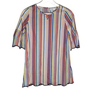 Crown & Ivy Girls Striped Peasant Dress Medium 7/8 Ruffle Sleeve Cotton